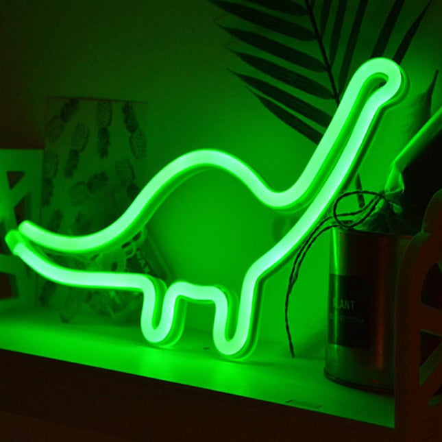 Grønn dinosaur neonlampe for barnerom