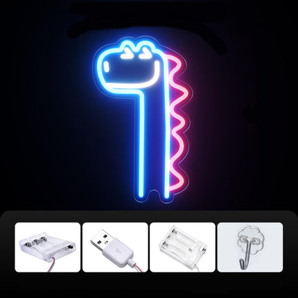 LED neonlys med søt langhals dinosaur
