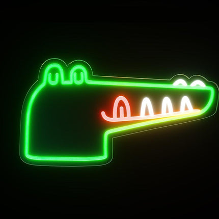 Neonskilt formet som et krokodillehode