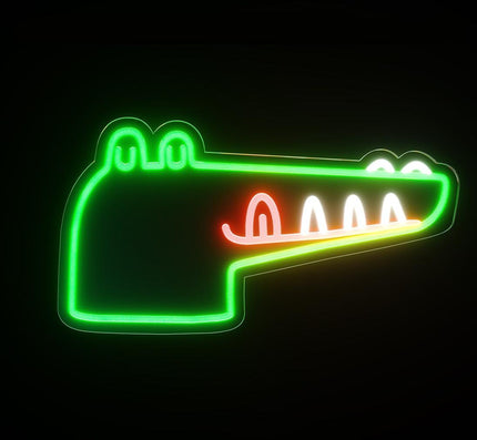 Neonskilt formet som et krokodillehode