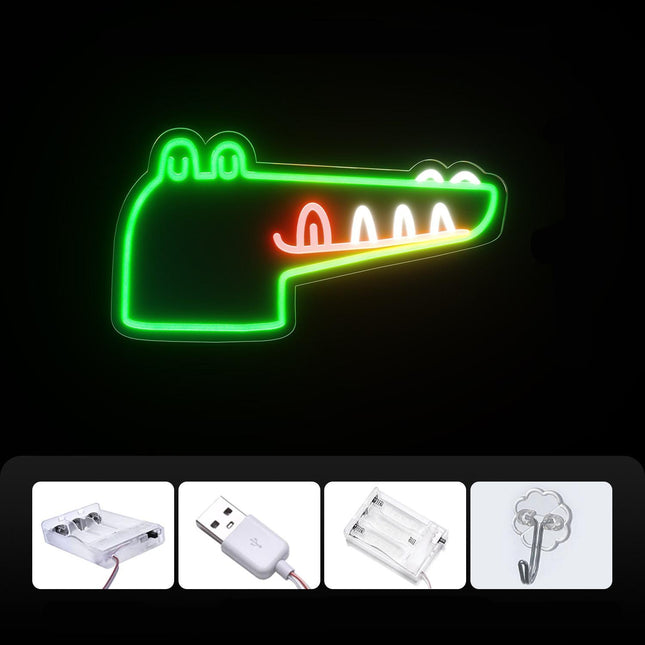 Neonskilt formet som et krokodillehode