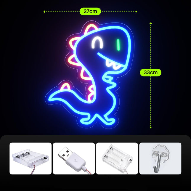 Blå neon LED-lampe med dinosaurmotiv