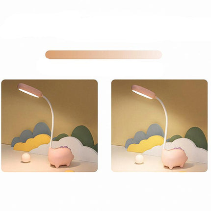 Rosa skrivebordslampe med dinosaur for barn