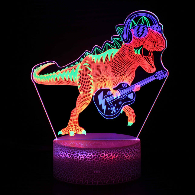 3D nattlys med dinosaur som spiller gitar