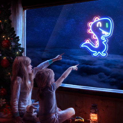 Blå neon LED-lampe med dinosaurmotiv