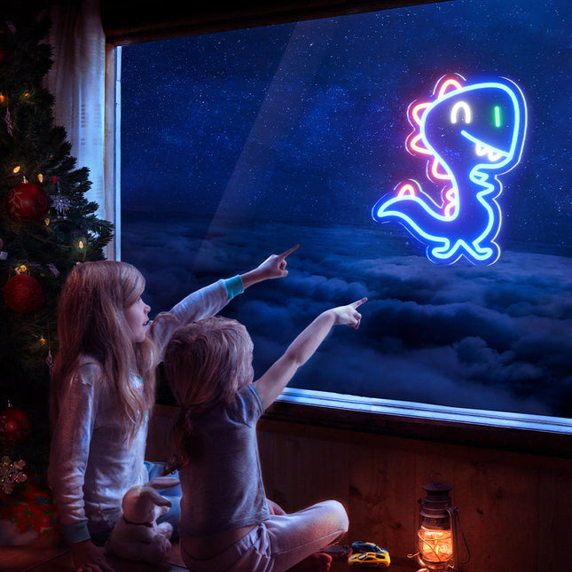 Blå neon LED-lampe med dinosaurmotiv