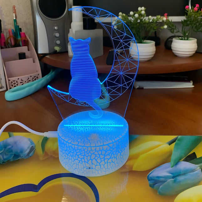 Akryl nattlys med katt på måne