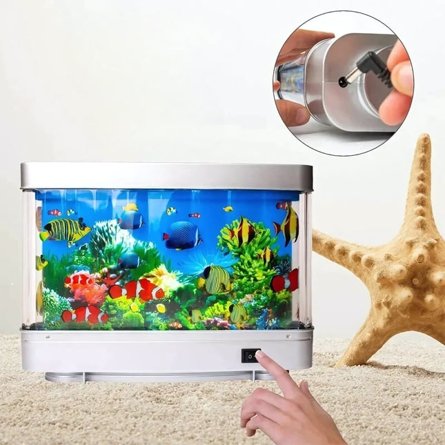 Nattlampe akvarium med bevegelige fisker