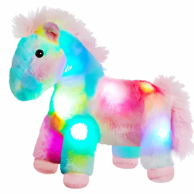 Flerfarget hest kosedyr med LED-lys