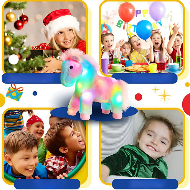 Flerfarget hest kosedyr med LED-lys