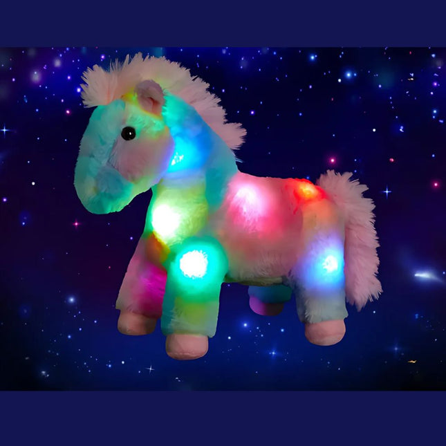 Flerfarget hest kosedyr med LED-lys