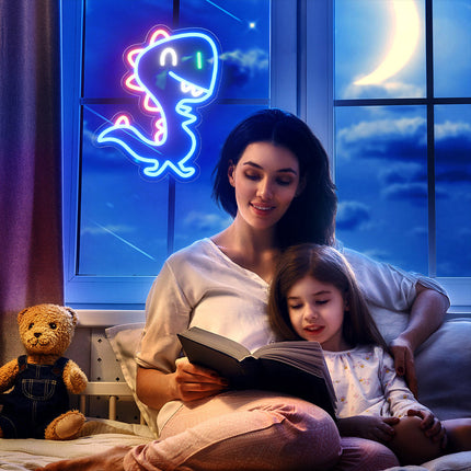 Blå neon LED-lampe med dinosaurmotiv