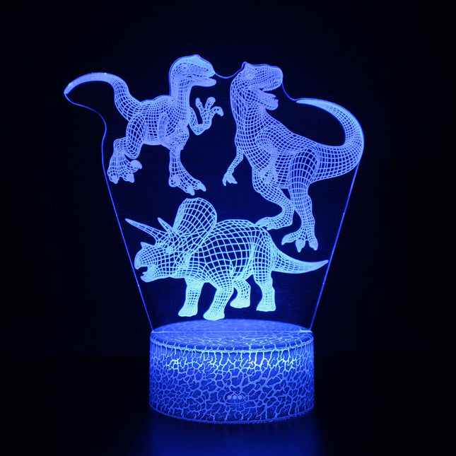 3D LED-lampe med tre dinosaurer for barn