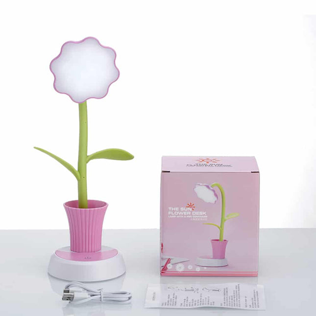 Oppladbar blomst skrivebordslampe med penneholder