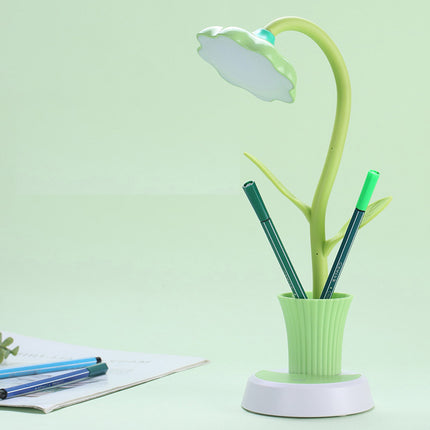 Oppladbar blomst skrivebordslampe med penneholder