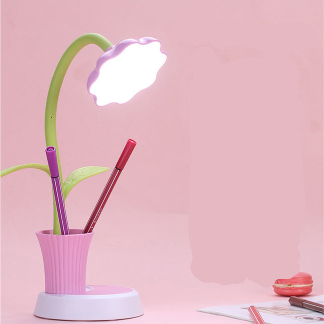 Oppladbar blomst skrivebordslampe med penneholder