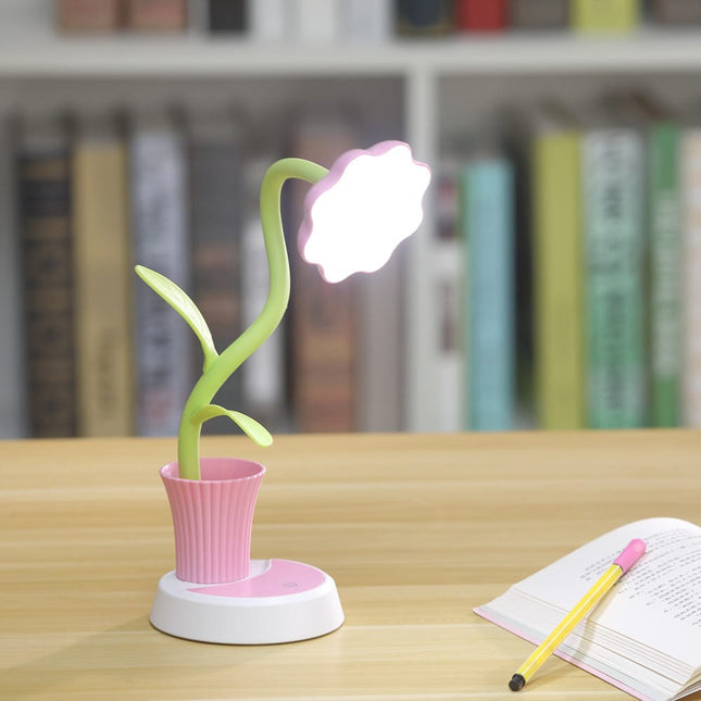 Oppladbar blomst skrivebordslampe med penneholder