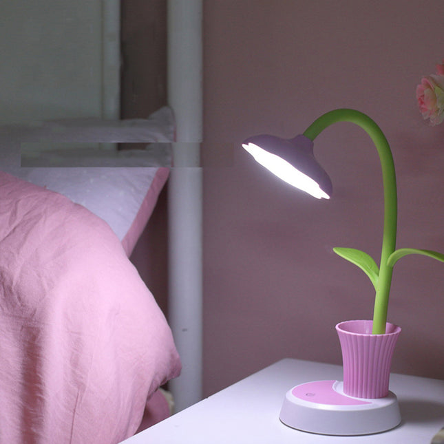 Oppladbar blomst skrivebordslampe med penneholder