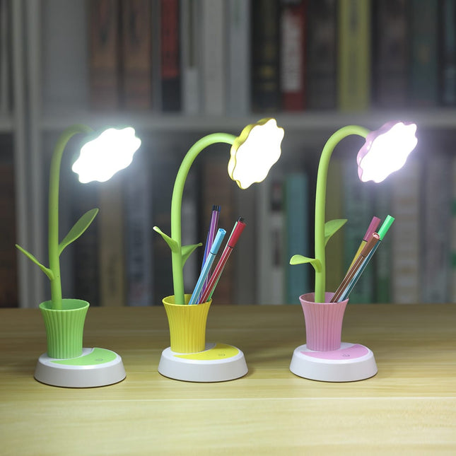 Oppladbar blomst skrivebordslampe med penneholder