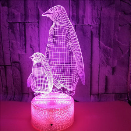 3D LED-lampe med pingvinmotiv for barn