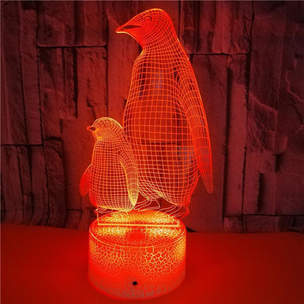 3D LED-lampe med pingvinmotiv for barn