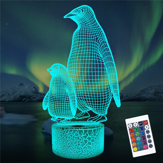 3D LED-lampe med pingvinmotiv for barn