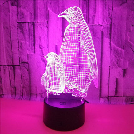 3D LED-lampe med pingvinmotiv for barn