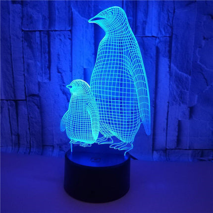3D LED-lampe med pingvinmotiv for barn
