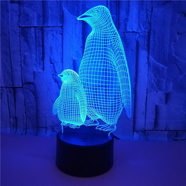 3D LED-lampe med pingvinmotiv for barn