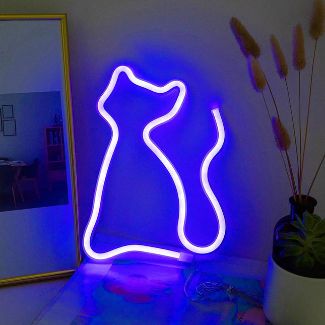 Katteformet LED neon nattlampe for vegg