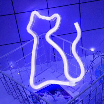 Katteformet LED neon nattlampe for vegg