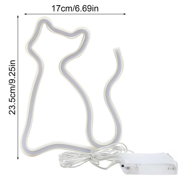 Katteformet LED neon nattlampe for vegg