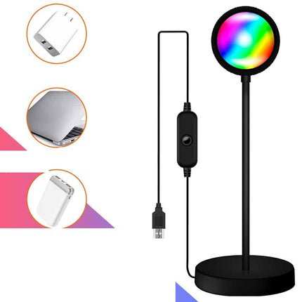 Solnedgang projektorlampe med regnbuefarger