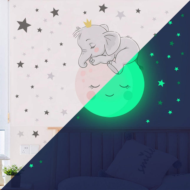 Selvlysende veggklistremerke med baby elefant