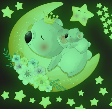 Selvlysende veggdekor med koala og stjerner