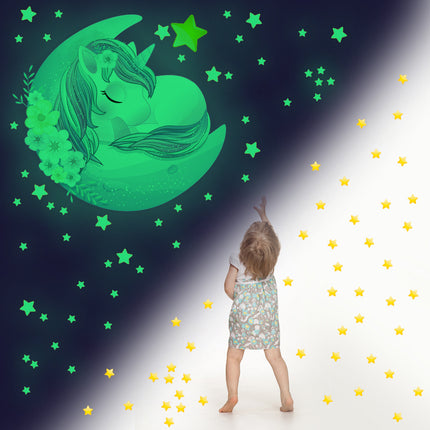 Selvlysende veggdekor med enhjørning og stjerner