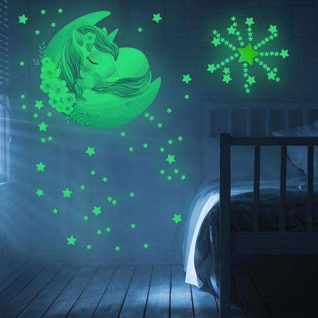 Selvlysende veggdekor med enhjørning og stjerner