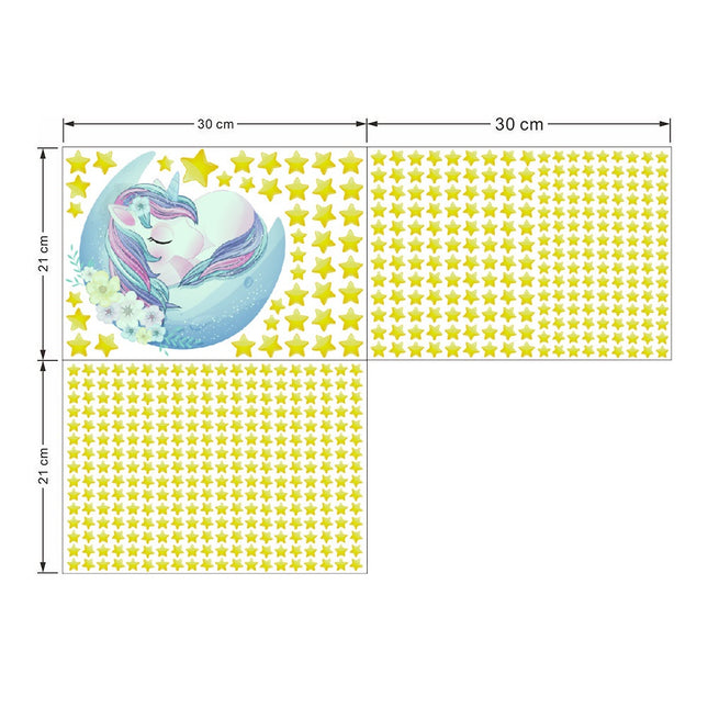 Selvlysende veggdekor med enhjørning og stjerner