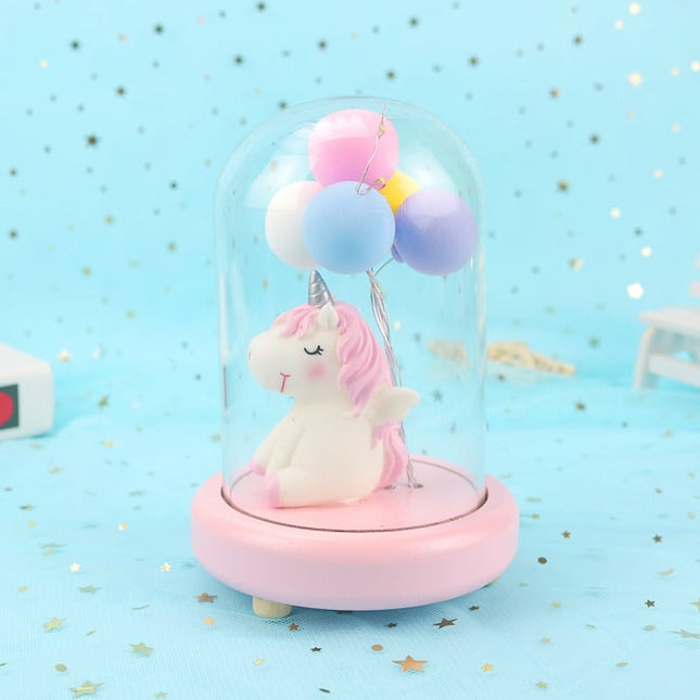 Enhjørning nattlys for barn i glasskuppel
