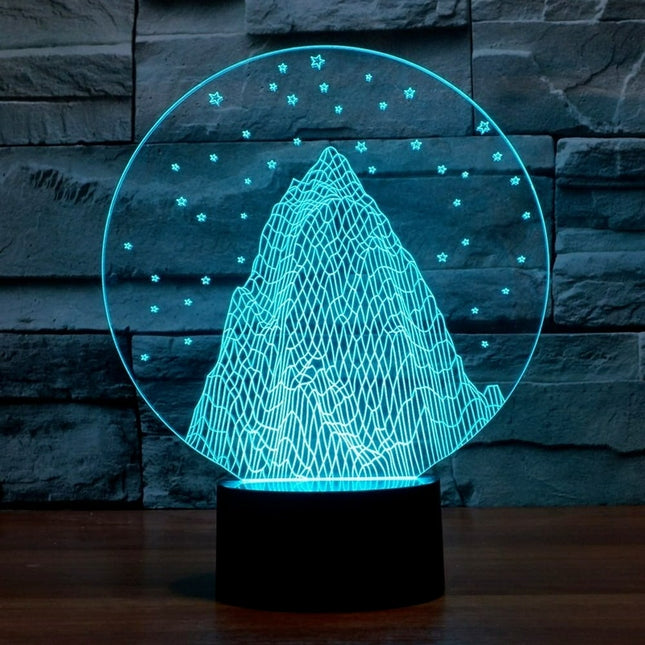 Fargerik 3D-lampe med fjellmotiv