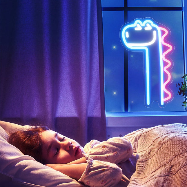 LED neonlys med søt langhals dinosaur