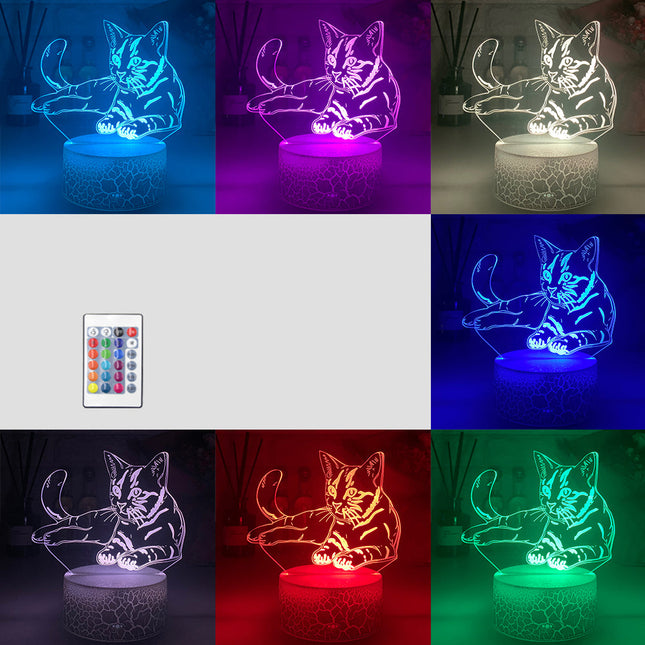 3D illusjon nattlampe med kattemotiv