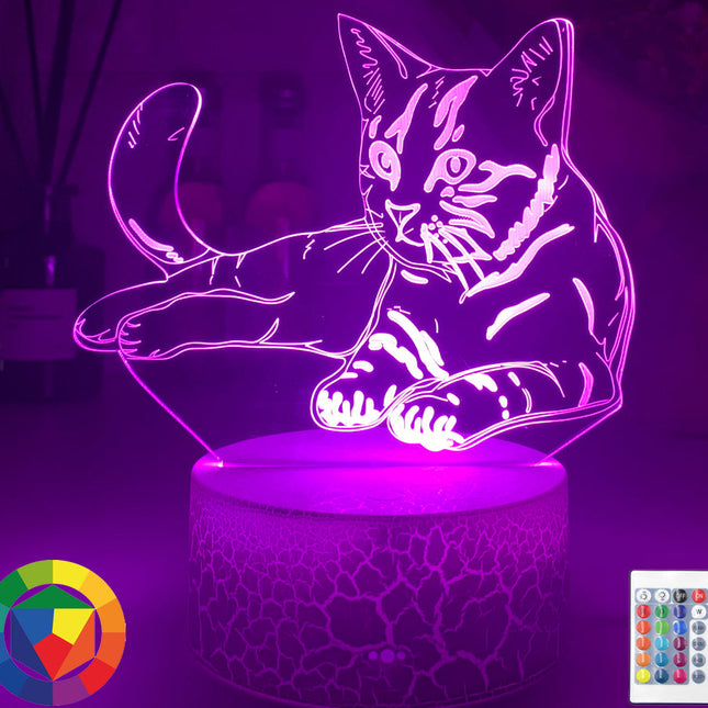 3D illusjon nattlampe med kattemotiv