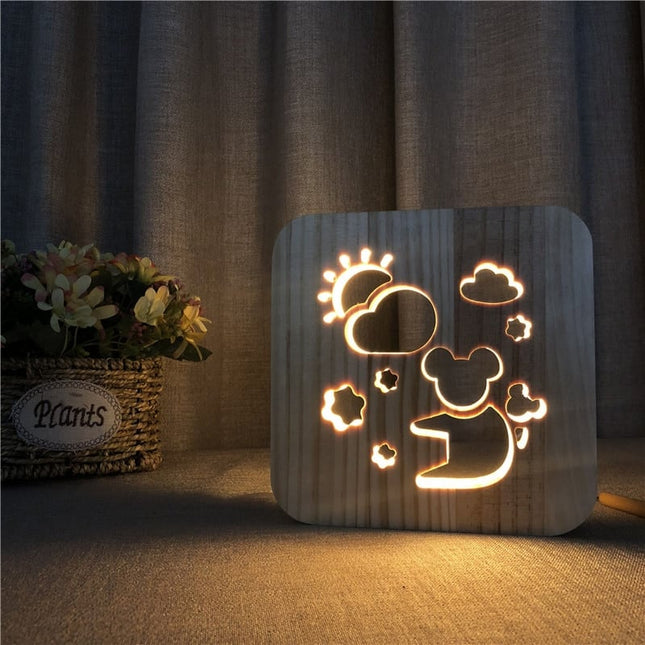 3D nattlampe i tre med koalamotiv