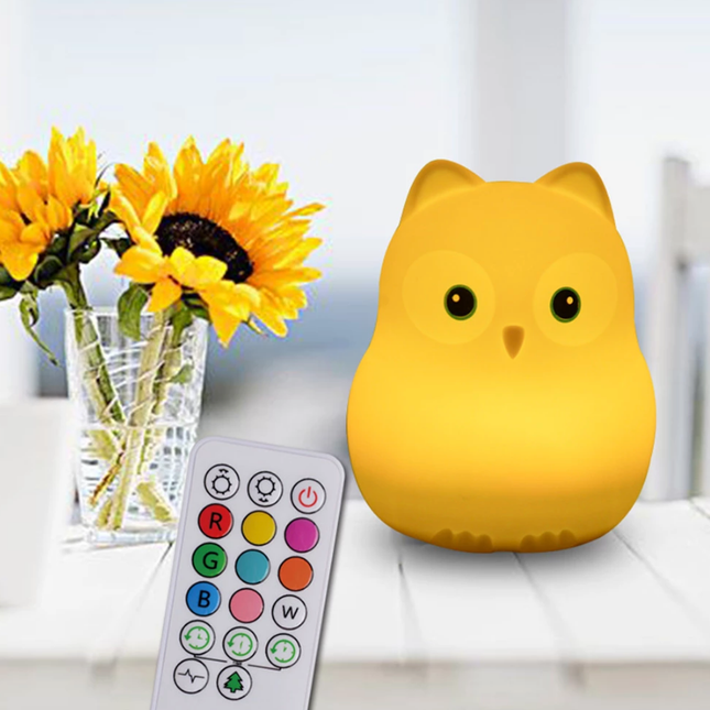 Myk ugle nattlampe med fjernkontroll