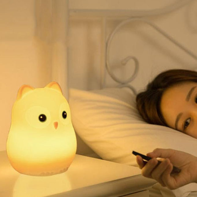 Myk ugle nattlampe med fjernkontroll