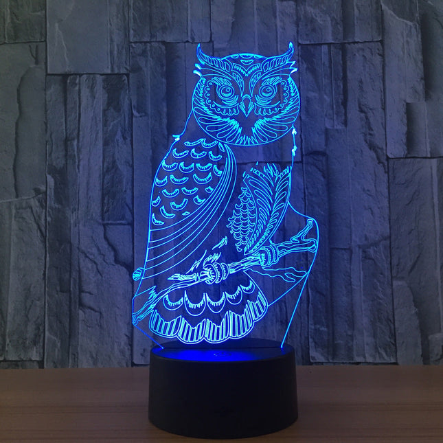 3D LED-lampe ugle for skrivebord