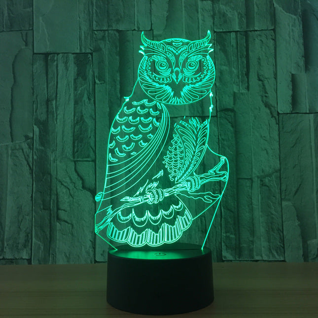 3D LED-lampe ugle for skrivebord