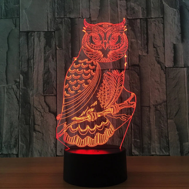 3D LED-lampe ugle for skrivebord