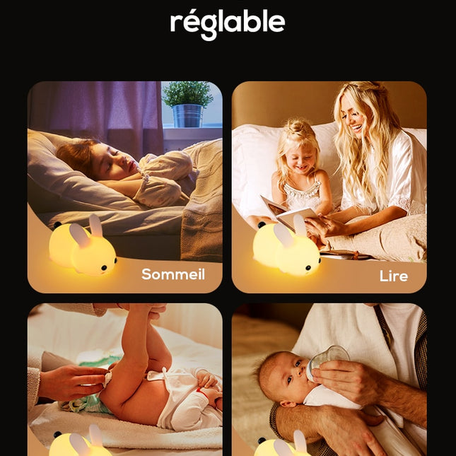 Justerbar silikon nattlampe kanin med touch